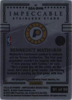2022-23 Panini Impeccable - Bennedict Mathurin #SSA-BNM for sale