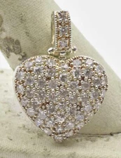 Estate Sterling Silver & CZ Ladies encrusted Sparkling Heart pendant drop Slide
