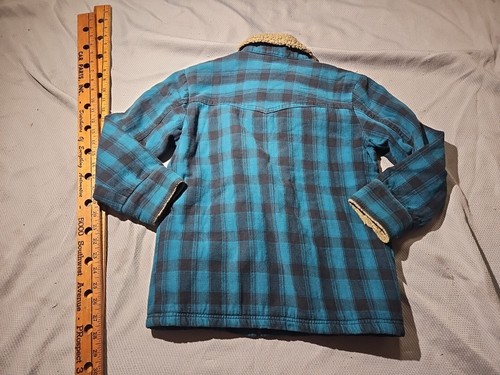 Levis Jacket Youth Kids Small 8-10 Blue Fleece Sherpa Lined Plaid Shacket - Picture 11 of 14