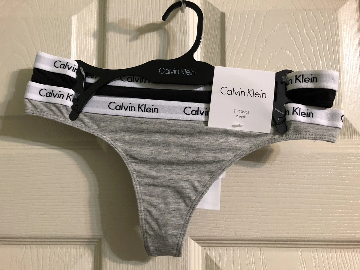 CALVIN KLEIN SIZE Large THONG PANTIES 2 PAIRS WOMEN'S UNDERWEAR BLACK & Gray