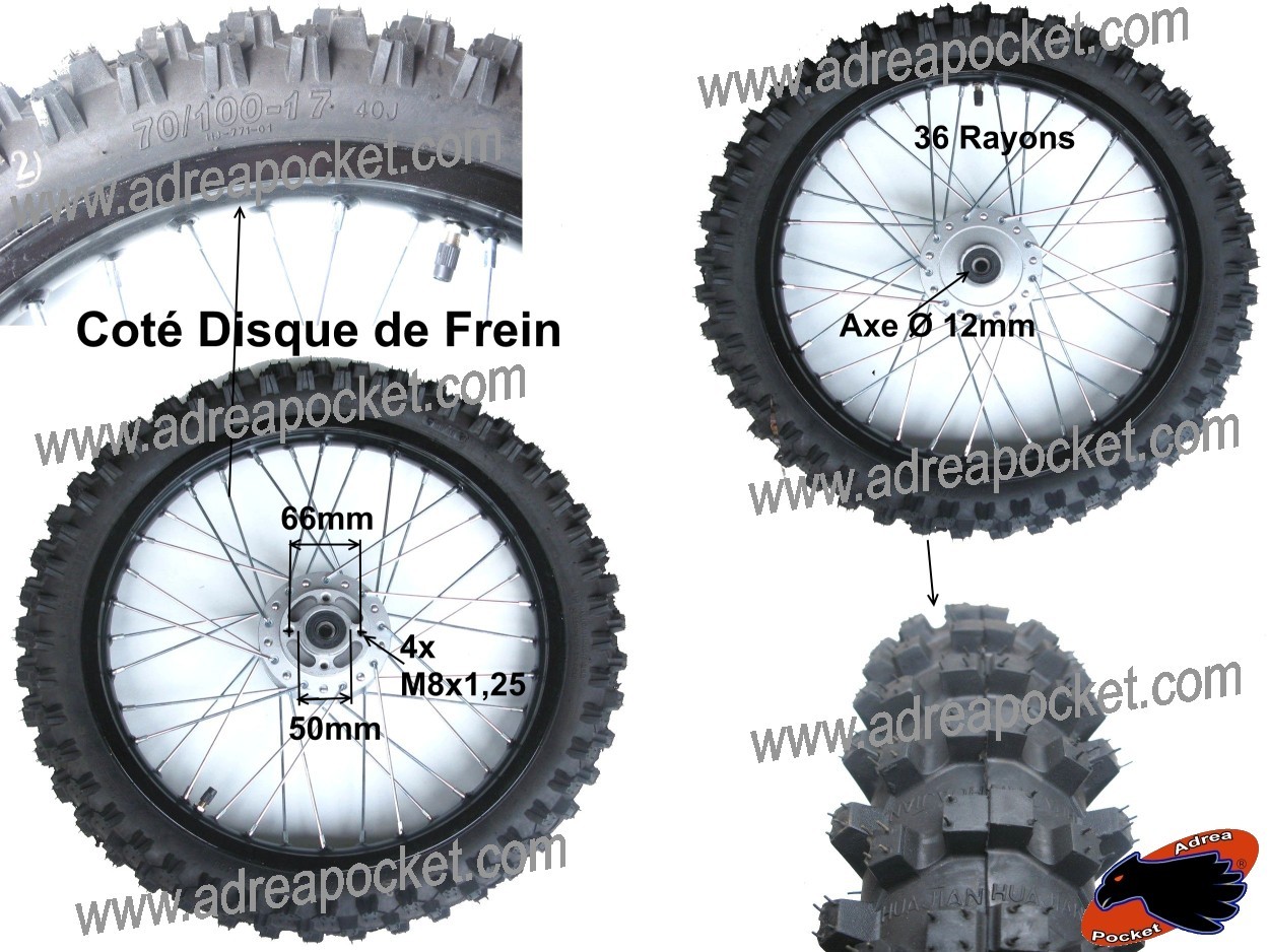 Roue avant 17 pouces gros crampons pour dirt bike de cross en forêt et boue