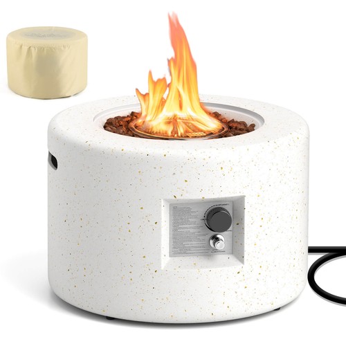 25.5" Round Terrazzo Propane Gas Fire Pit w/Stainless Steel Burner & Lava Rocks