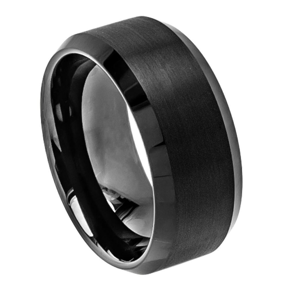 Tungsten Ring Band Brushed Center High Polished Beveled Edge For Men & Women