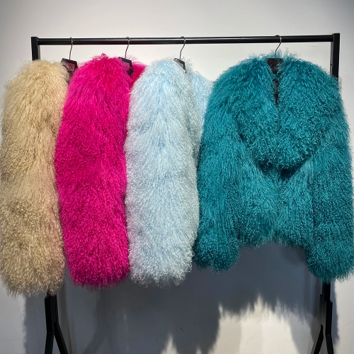 100% Real Mongolian Lamb Fur Coat Women Curly Long Fur Lapel Jacket Warm Outwear - Picture 7 of 33