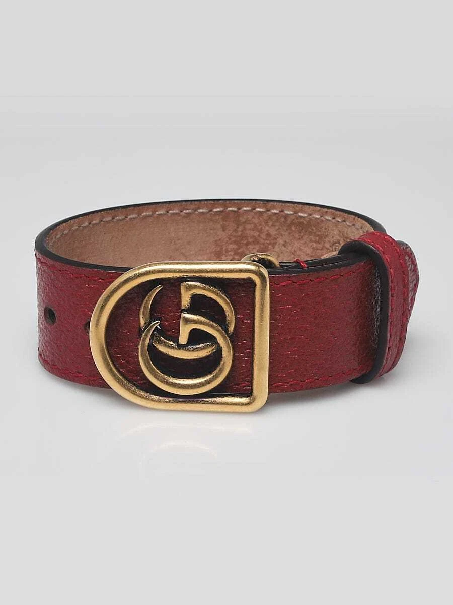 Bracelet double G en cuir gaillonné rouge taille S