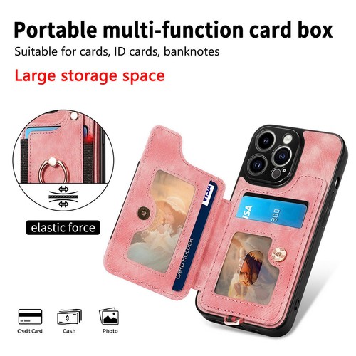 Ring Stand Leather Card Slot Phone Case For iPhone 14 13 12 11 Pro Max XR 8 7 6 - Picture 22 of 84