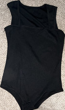 Women's Black Solid Dance Leotard Unitard One-Piece Snap Crotch Size L
