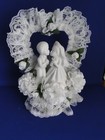 New Elegant Wedding Caketop with White ceramic Bride & Groom, lacy heart #110