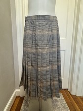 Vintage Pendleton 100 Virgin Wool Pleated Midi Skirt Plaid Grey Tan Sz 10 USA