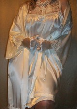 Vtg Ivory Satin Babydoll Nightgown Robe M L