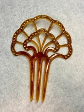 Victorian Large gold sparkle Faux Tortoise Shell Hair Comb 5 3/4"