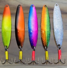 (5) Milwaukee Minnow DPI Lazer Foil Flash Jigging Cast Spoon 3" 1/2 oz VMC Hook