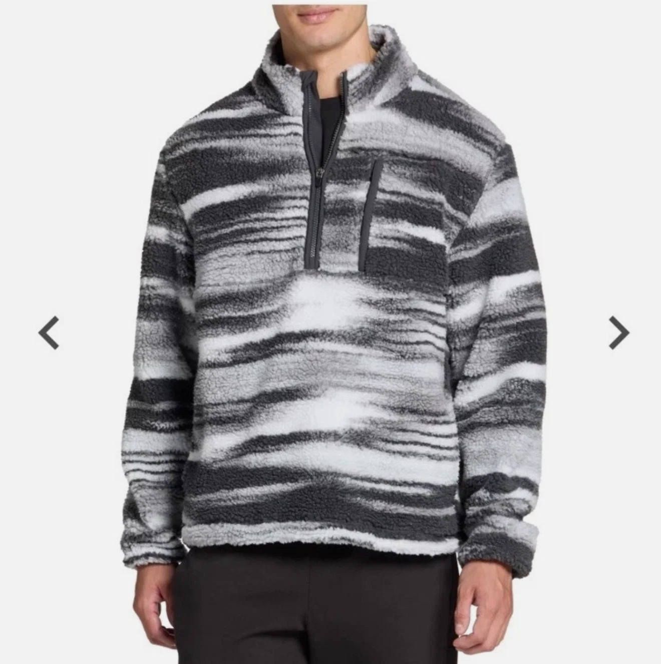 DSG Mens Sherpa 1/4 Zip Size L Charcoal Linear Glare Fleece Outdoor Casual - NEW