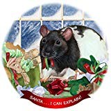 Rat Black Hooded Porcelain Ornament Pet Gift 'Santa. I Can Explain '