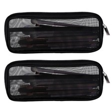 2 PCS Black Mesh Makeup Brush Bag Clear Travel Holder Zipper 8.3x4 Inch