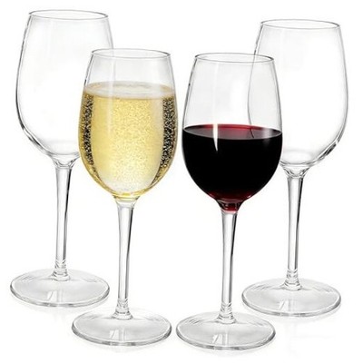 Set of 4 Plastic Red Wine Glasses, 12 oz Champagne Glasses With Stem,