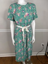 VTG 1950s Pleated Floral Day Dress Breli Originals size 14 large USA Cottage