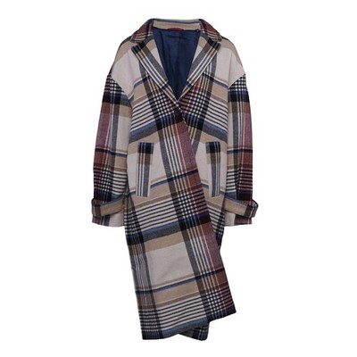 GANT Damen Karo Karo Wollmischung Oversize Langer Mantel Beige L UK 14