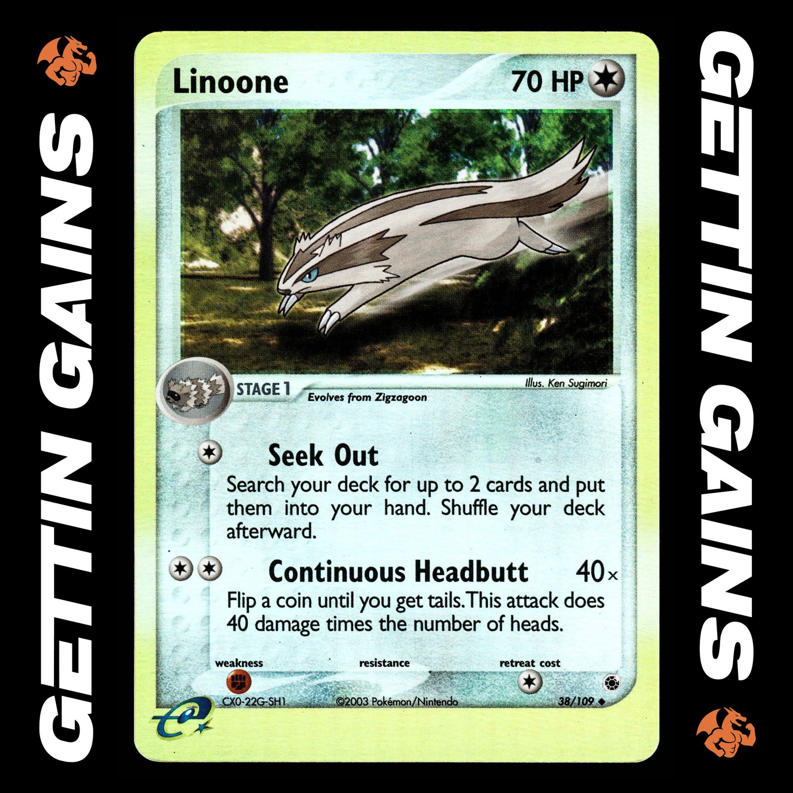 Linoone - 38/109 - Reverse Holo - Ruby & Sapphire - Pokemon Card - NM/M