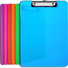Plastic Clipboards Set of 6 - 12.5 X 9 Inch Multi Color Low Profile Clip - Clear