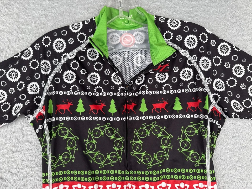 Jersey de Ciclismo Zoot Adulto Pequeño Negro Verde Rojo Feo Navidad Suéter Cremallera Completa Foto 4 de 4