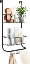 Over The Door Organizer, 2-Tier Metal Shower Caddy with 6 Hooks, Adjustable Hang