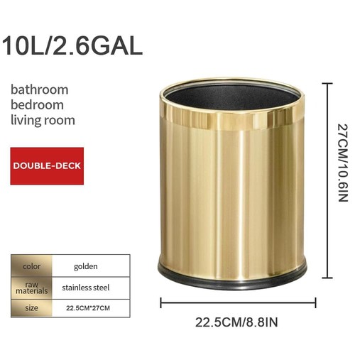 2.6Gallon/10L,Brass Gold Bathroom Trash Can,Gold Bathroom Waste Baskets,Golde... - Picture 6 of 8
