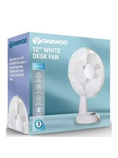 Daewoo 12 Inch Desk Fan | White | COL1256 | 3 Year Warranty