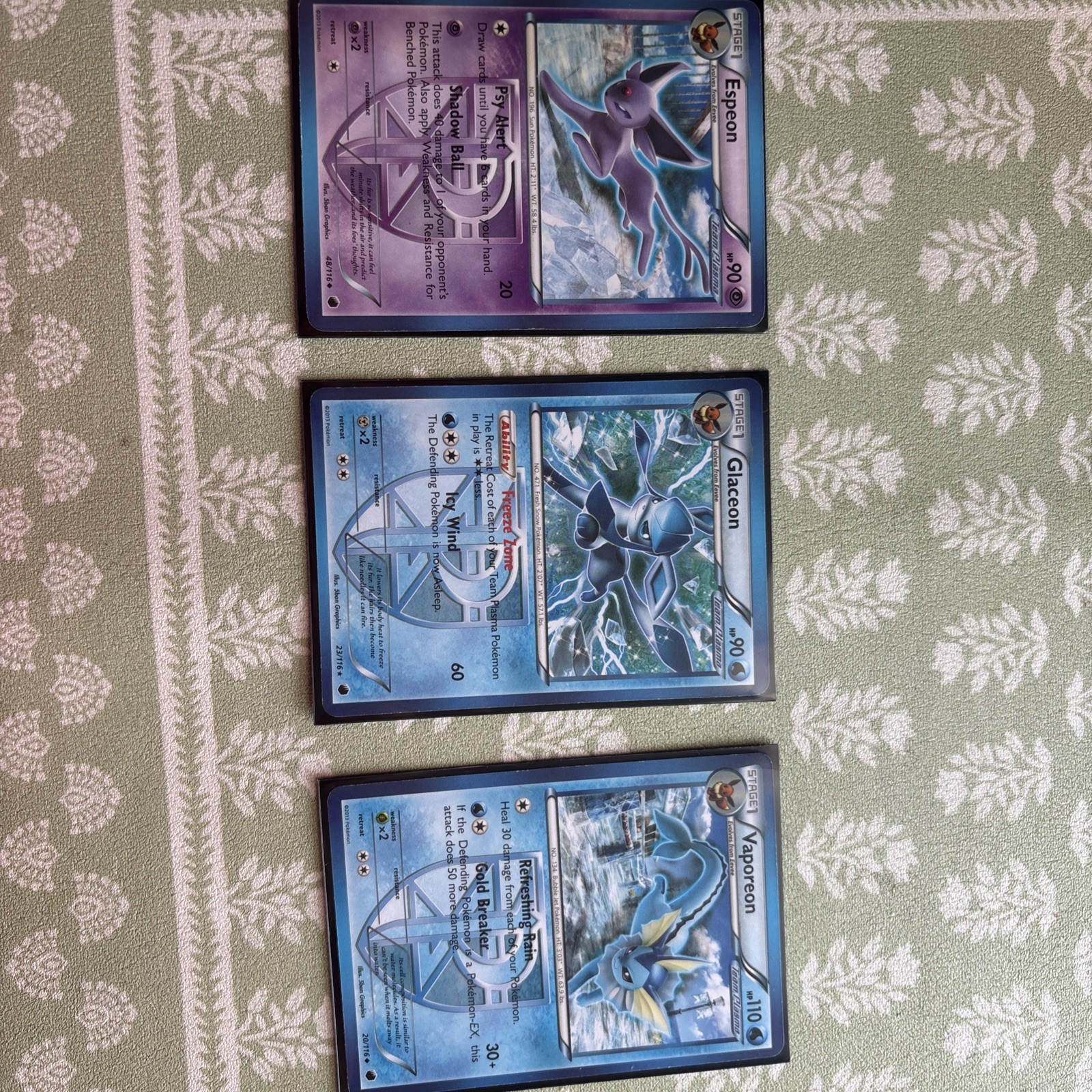 Pokemon Plasma Freeze Holo 3-Card Lot Espeon Vaporeon Glaceon Team Plasma