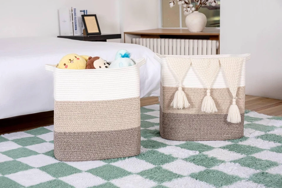 Storage Baskets for Clothes Fabric Cotton Rope Storage Basket with Handles, D... - Image 3 of 4