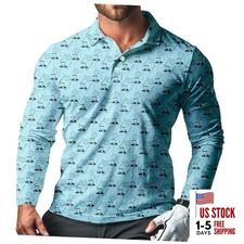Men's Long Sleeve Golf Shirt Quick Dry 3 Button Work Fishing Outdoor Casual