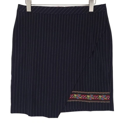 Desigual Wickelrock Navy mit Nadelstreifen Floralbesatz Jp9 Größe 44 - Bild 1 von 4