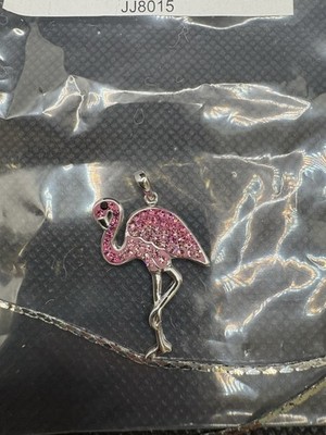 K41/ NWT Austrian Crystal 925 Sterling Silver Flamingo Pendant/Necklace 2.5g