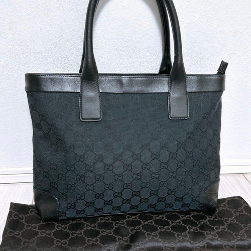 Authentic Gucci GG Canvas Handbag Black Leather Handle 23cm x 31cm 10cm Depth St