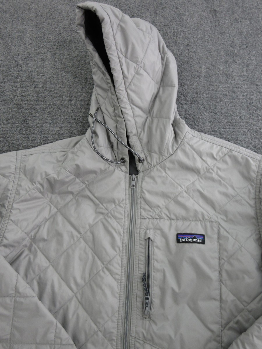 Patagonia Jacket Mens Large Gray Quilted Hooded Insulated Full Zip