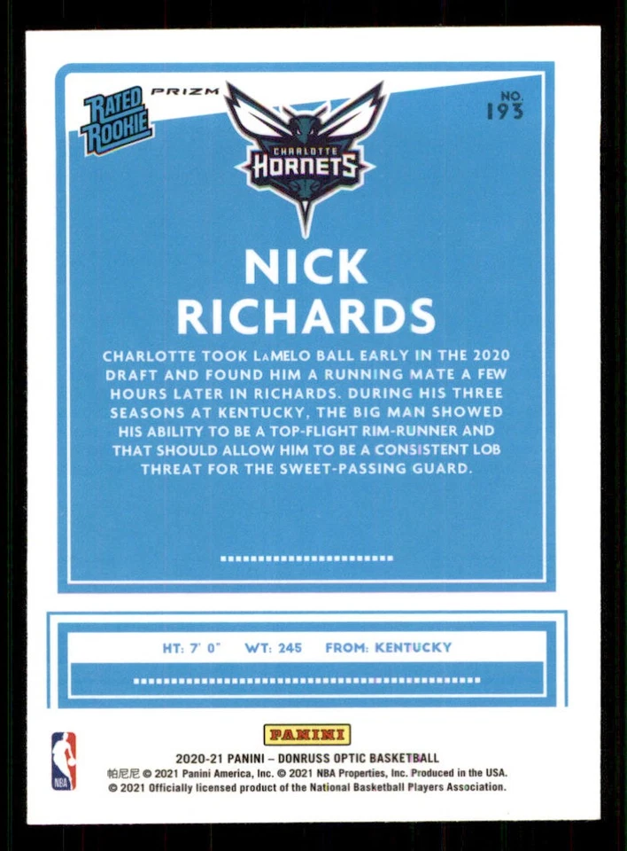2020-21 Donruss Optic Target Box Set #193 Nick Richards RR - Image 2 of 2