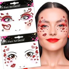 Glitter Valentine's Day Face Stickers -Temporary Tattoos Sticker for Red Heart