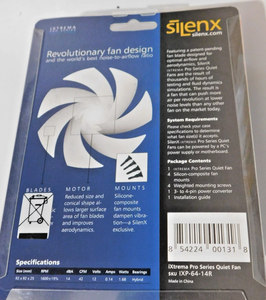 Silenx IXP-64-14TR iXtrema Pro "Quiet" 92mm x 92 mm x 25mm Red LED Fan  + screws - Image 2 of 3