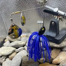 Hand Tied Spinnerbait-1/2oz Midnight Blue Dbl Colorado Blade, 4/0 Mustad Hook