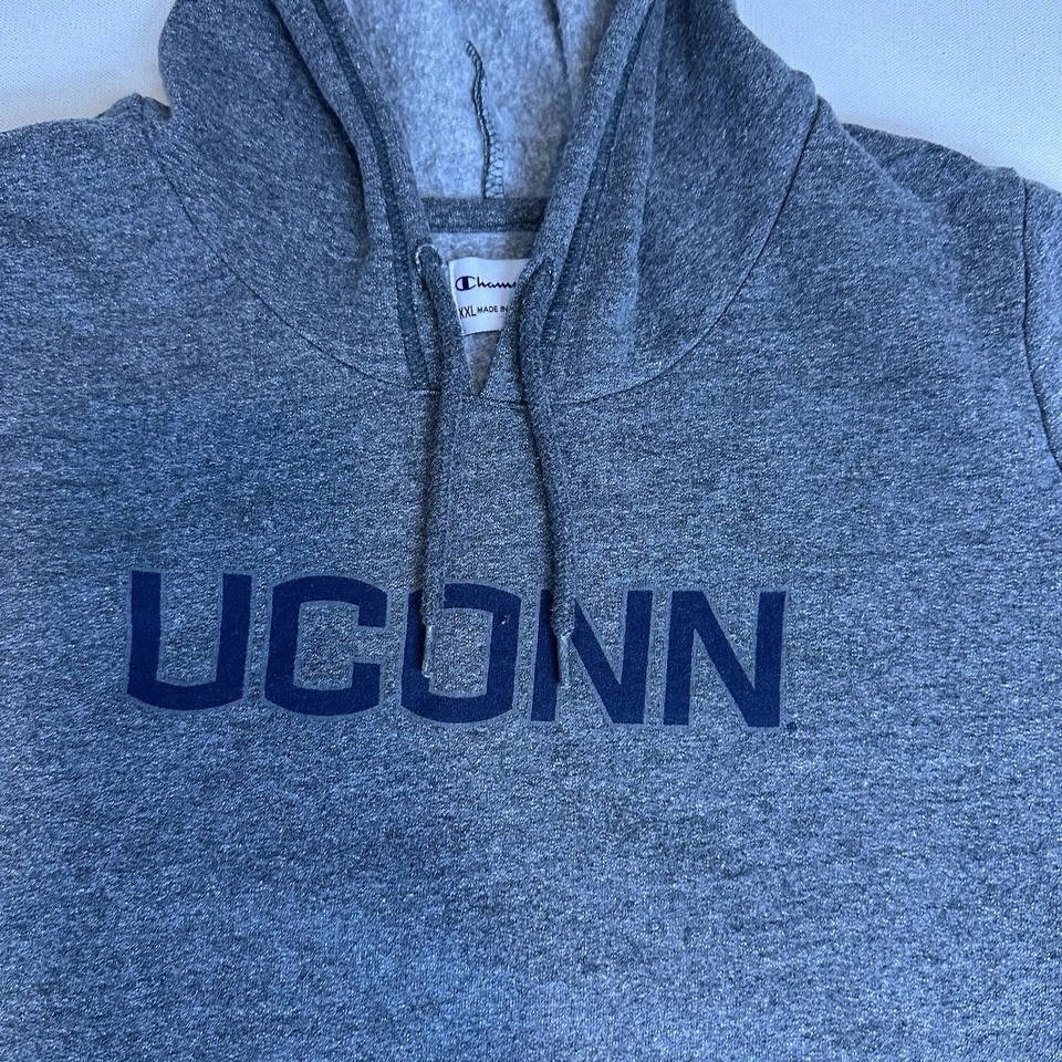 Vintage Champion UCONN Huskies Hoodie Sweater Sweatshirt Pullover Gray Women 2XL - Image 3 of 4