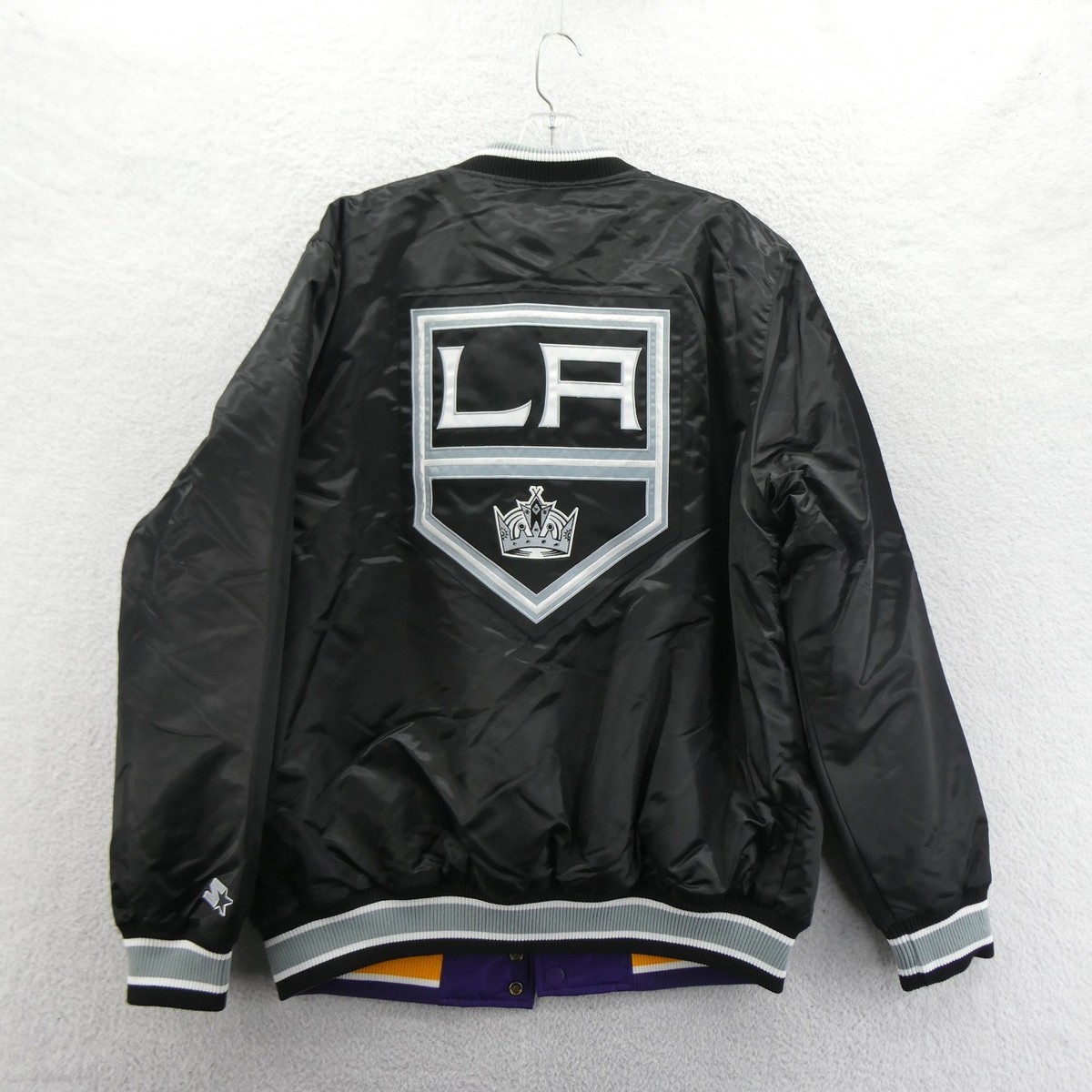 Starter LA Kings Jacket Mens Large Reversible Purple Black Vintage