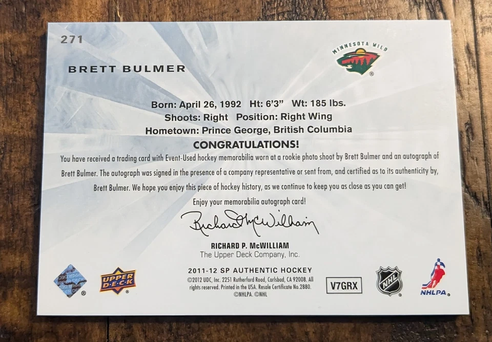 2011-12 SP Authentic - Autographed Future Watch Patch Brett Bulmer 50/100 - Image 2 of 2