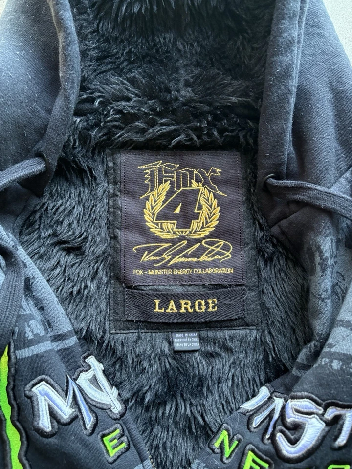 Fox Racing Monster энергии #4 черный молнии куртка с капюшоном шерпа с подкладкой мужской большой - Изображение 3 из 4