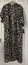 Josie By Natori Vintage Black Leaf Print Sheer Long Robe Coverup Sz S Lace 89782