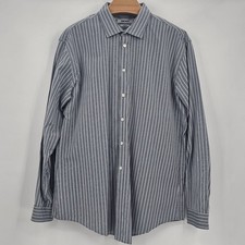 DKNY Slim Fit Men's Dress Shirt Blue Gray Plaid Long Sleeve 17 34/35 Cotton