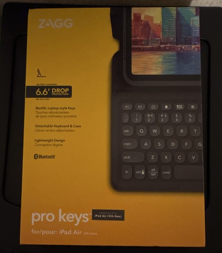 ZAGG Pro Keys iPad Air Detachable Backlit Bluetooth Keyboard Case Black