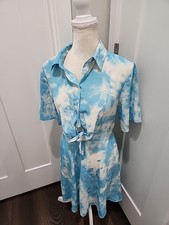 Thankoon Shirt Dress Blue Tie Dye SIZE 6 FLAW