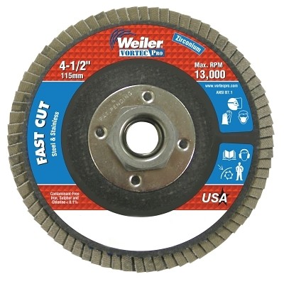 Vortec Pro Abrasive Flap Discs, 4-1/2 in x 5/5-11 in A, Flat, Phenolic Backing,