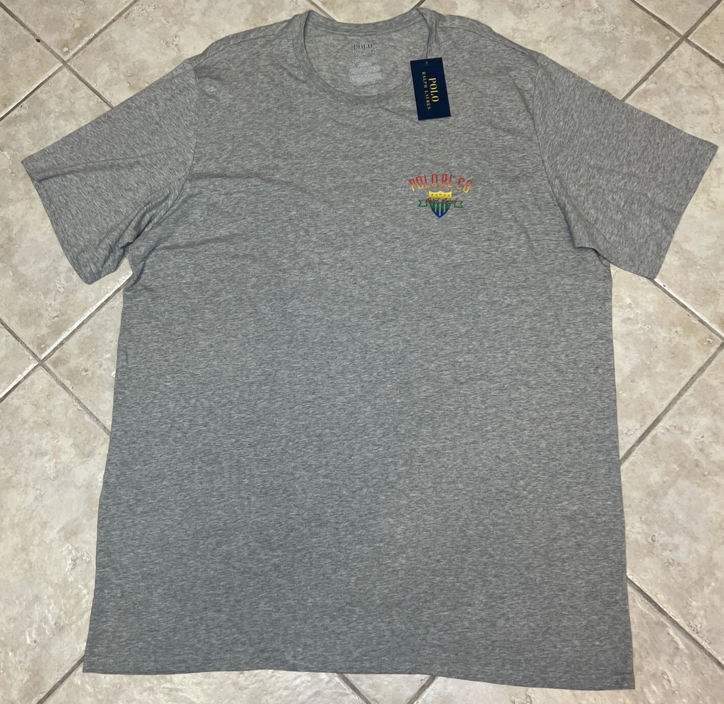 Polo Ralph Lauren Crew Neck T Shirt Sleep Shirt Mens XLT Grey w/ Multi Logo NWT