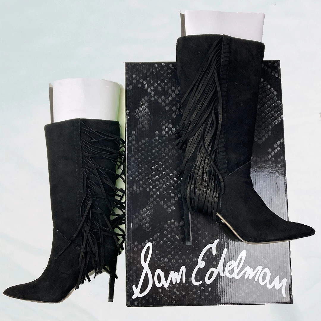 Sam edelman black fringe boots cheap